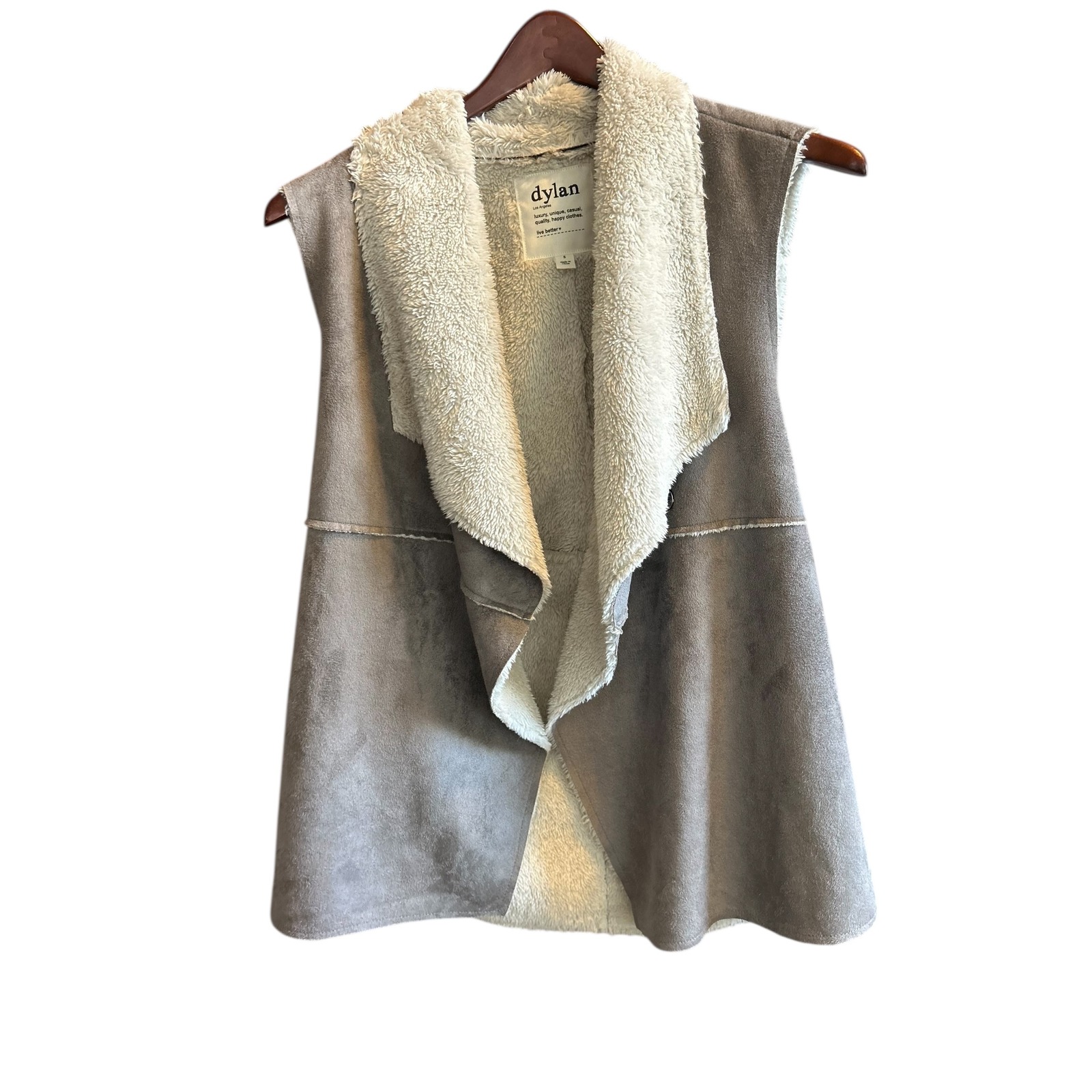 Dylan Faux Suede Sherpa Lined Drape Vest Taupe Size Small